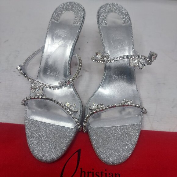 Christian Louboutin Silver Just Queen Crystal Bridal Wedding Heel Sandal - Picture 7 of 12